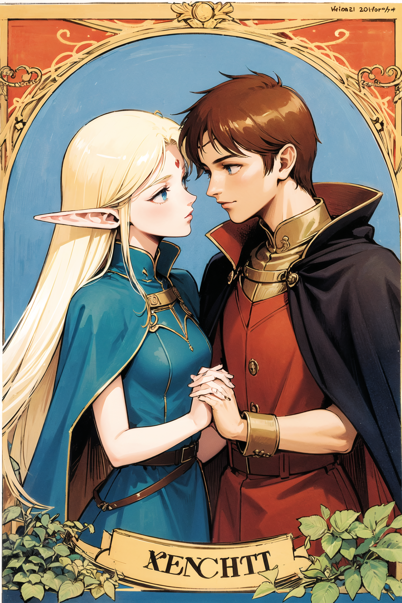 16473-3249684553-1girl, Deedlit, 1boy, Parn, pointy ears, blonde hair, elf, long hair, blue eyes, brown hair, cape, hetero, retro artstyle, coupl.png